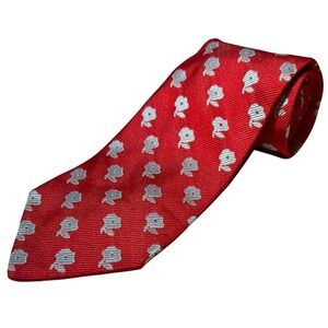 Banana Republic Floral Necktie One Size Adjustable Red Silver Career Office Nerd